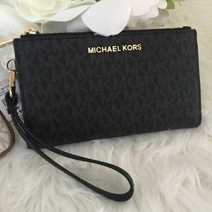 🆕Michael Kors jet set double zipper black wallet